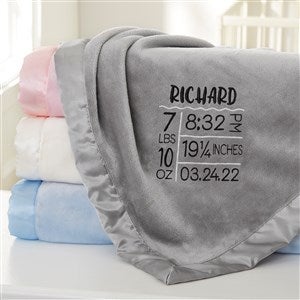 Birth Info Embroidered Grey Satin Trim Baby Blanket - 32077-G