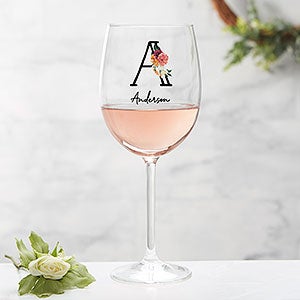 Blush Colorful Floral Personalized Red Wine Glass - 32367-R
