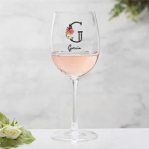 Blush Colorful Floral Personalized White Wine Glass - 32367-W