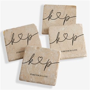 Drawn Together By Love Personalized Tumbled Stone Coaster Set - 32369
