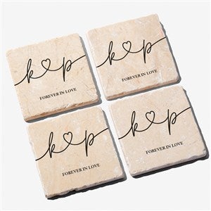 Drawn Together By Love Personalized Tumbled Stone Coaster Set - 32369