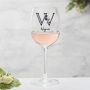 Navy Colorful Floral Personalized White Wine Glass - 32412-W