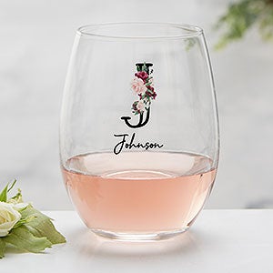 Wine Colorful Floral Personalized Stemless Wine Glass - 32413-S