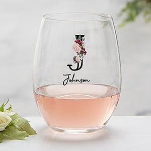 Wine Colorful Floral Personalized Stemless Wine Glass - 32413-S