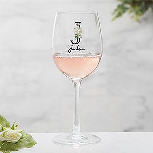 Neutral Colorful Floral Personalized White Wine Glass - 32414-W