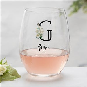 Neutral Colorful Floral Personalized Stemless Wine Glass - 32414-S