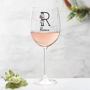 Plum Colorful Floral Personalized Red Wine Glass - 32416-R