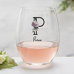 Plum Colorful Floral Personalized Stemless Wine Glass - 32416-S