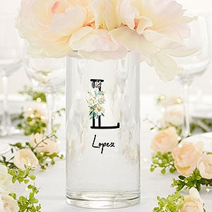 Neutral Colorful Floral Personalized Cylinder Glass Wedding Vase - 32418