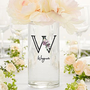 Plum Colorful Floral Personalized Cylinder Glass Wedding Vase - 32420
