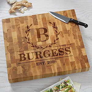 Laurel Wreath Personalized 16x18 Butcher Block Cutting Board - 32424