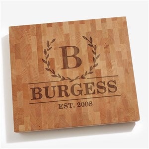 Laurel Wreath Personalized Butcher Block Cutting Board - 32424