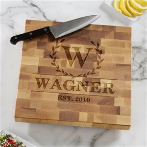 Laurel Wreath Personalized 12x12 Butcher Block Cutting Board - 32424-12