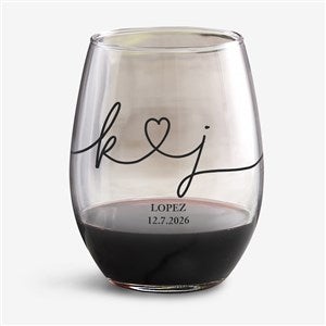 Drawn Together By Love Personalized Stemless Wine Glass - 32434-S