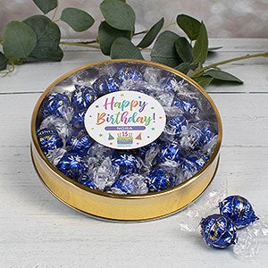 Pastel Birthday Personalized Large Gold Lindt Gift Tin-Dark Chocolate - 32443D-LD