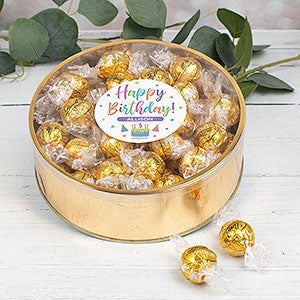 Pastel Birthday Personalized Extra Large Lindt Gift Tin- White Chocolate - 32443D-XLW