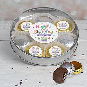 Pastel Birthday Large Tin with 8 Chocolate Covered Oreo Cookies- Silver - 32444D-LS
