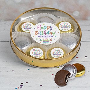 Pastel Birthday Large Tin with 8 Chocolate Covered Oreo Cookies- Gold - 32444D-LG