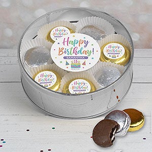 Pastel Birthday X-Large Tin with 16 Chocolate Covered Oreo Cookies- Silver - 32444D-XLS