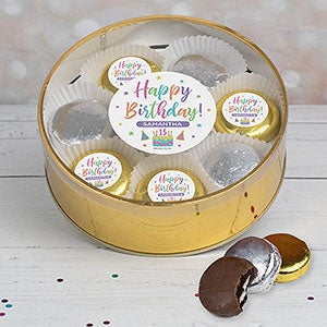 Pastel Birthday X-Large Tin with 16 Chocolate Covered Oreo Cookies- Gold - 32444D-XLG