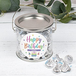 Pastel Birthday Personalized Silver Paint Can with Sticker- Silver Kisses - 32446D-S