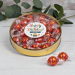 Bold Birthday Personalized Large Gold Lindt Gift Tin- Milk Chocolate - 32450D-LM