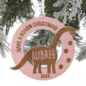Dinosaur Personalized Wood Ornament- Pink Stain - 32691-P
