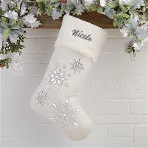 Seasons Sparkle Embroidered Ivory Stocking - 32755-W