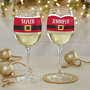 Santa Belt Personalized Christmas White Wine Glass - 32786-W