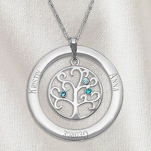 Family Tree Personalized Sterling Silver Birthstone Necklace - 3 Stones - 32868D-3SS