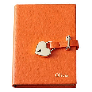 Personalized Heart Lock Journal- Orange - 33236D-O