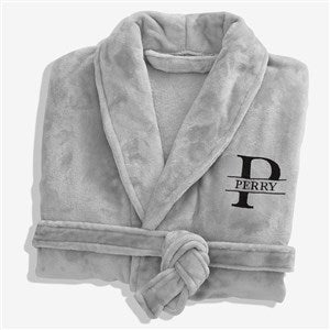 Lavish Last Name Embroidered Fleece Robe - Grey - 33287-G