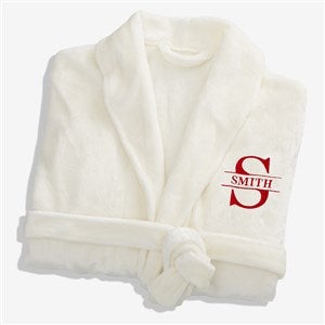Lavish Last Name Embroidered Fleece Robe - Ivory - 33287-I