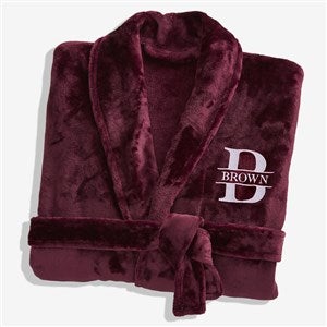 Lavish Last Name Embroidered Fleece Robe - Maroon - 33287-M