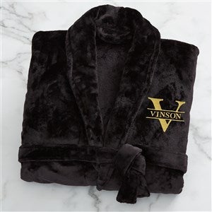 Lavish Last Name Embroidered Fleece Robe - Black - 33287-B