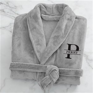 Lavish Last Name Embroidered Fleece Robe - Grey - 33287-G