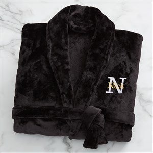 Playful Name Embroidered Fleece Robe- Black - 33288-B
