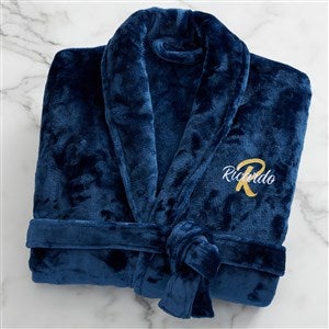 Playful Name Embroidered Fleece Robe- Navy - 33288-N