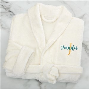 Playful Name Embroidered Ivory Short Fleece Robe - 33469-I