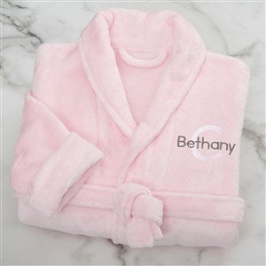 Playful Name Embroidered Pink Short Fleece Robe - 33469-P