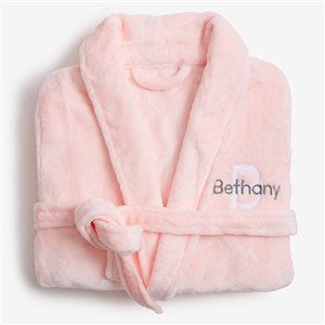 Playful Name Embroidered Pink Short Fleece Robe - 33469-P