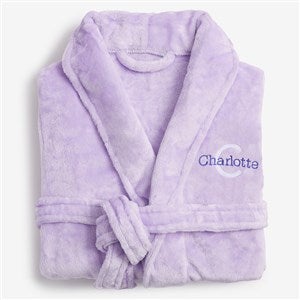 Playful Name Embroidered Purple Short Fleece Robe - 33469-PR
