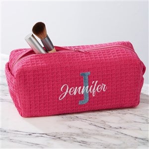 Playful Name Personalized Pink Waffle Weave Makeup Bag - 33917-P
