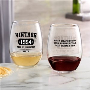 Vintage Birthday Personalized Stemless Wine Glass - 34314-S