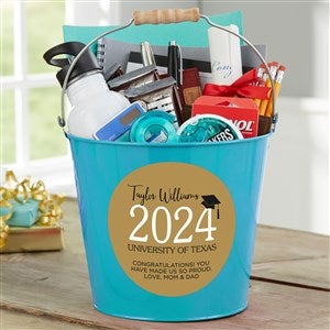 Classic Graduation Personalized Tin Bucket- Turquoise - 34426-T
