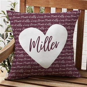 Family Heart Personalized Outdoor Throw Pillow - 20”x20” - 34898-L