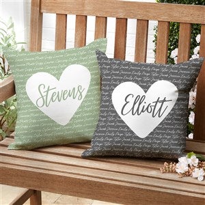 Family Heart Personalized Outdoor Throw Pillow - 16”x 16” - 34898