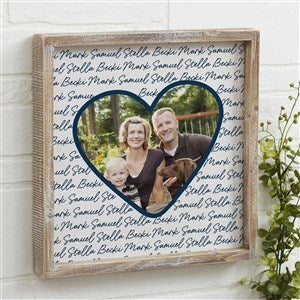 Family Heart Photo Personalized Whitewashed Barnwood Frame Wall Art- 12