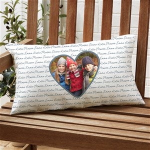 Family Heart Photo Personalized Lumbar Outdoor Throw Pillow- 12” x 22” - 34917-LB