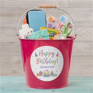 Birthday Celebration Personalized Large Metal Bucket-Pink - 35574-PL